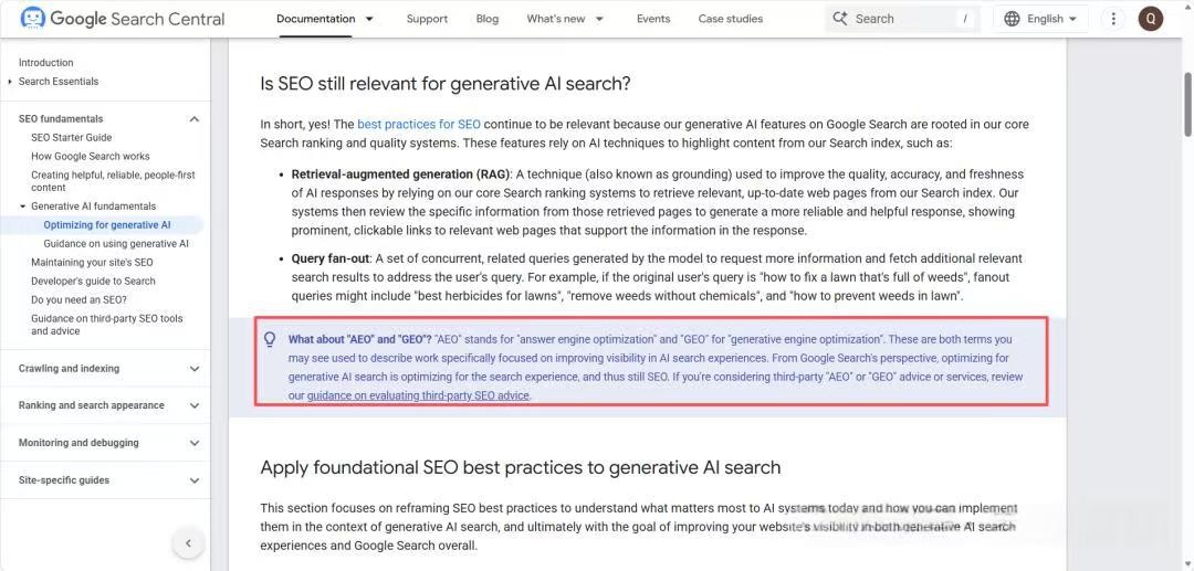 Google在自己的官方文档已经有关于GEO的内容